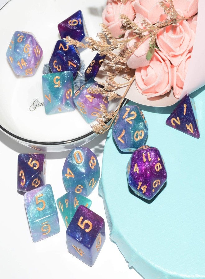 Anduin Wind DND Dice 2 X 7Sets, 14Pieces Glitter Sparkle Cosmic Mixed Polyhedral DND Dice for RPG MTG Table Game Dice - Image 4